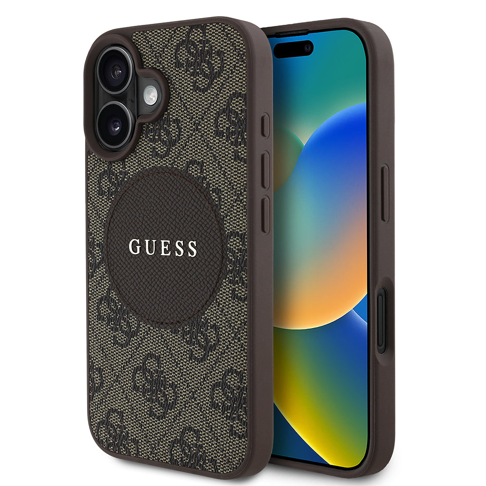 iPhone 16 Kılıf Guess Orjinal Lisanslı M-safe Şarj Özellikli Yazı Logolu Circle Classic Kapak