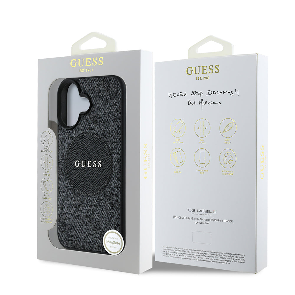 iPhone 16 Kılıf Guess Orjinal Lisanslı M-safe Şarj Özellikli Yazı Logolu Circle Classic Kapak