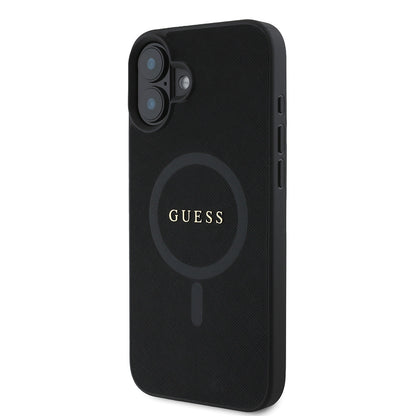 iPhone 16 Kılıf Guess Orjinal Lisanslı M-safe Şarj Özellikli Yazı Logolu Saffiano Classic Kapak