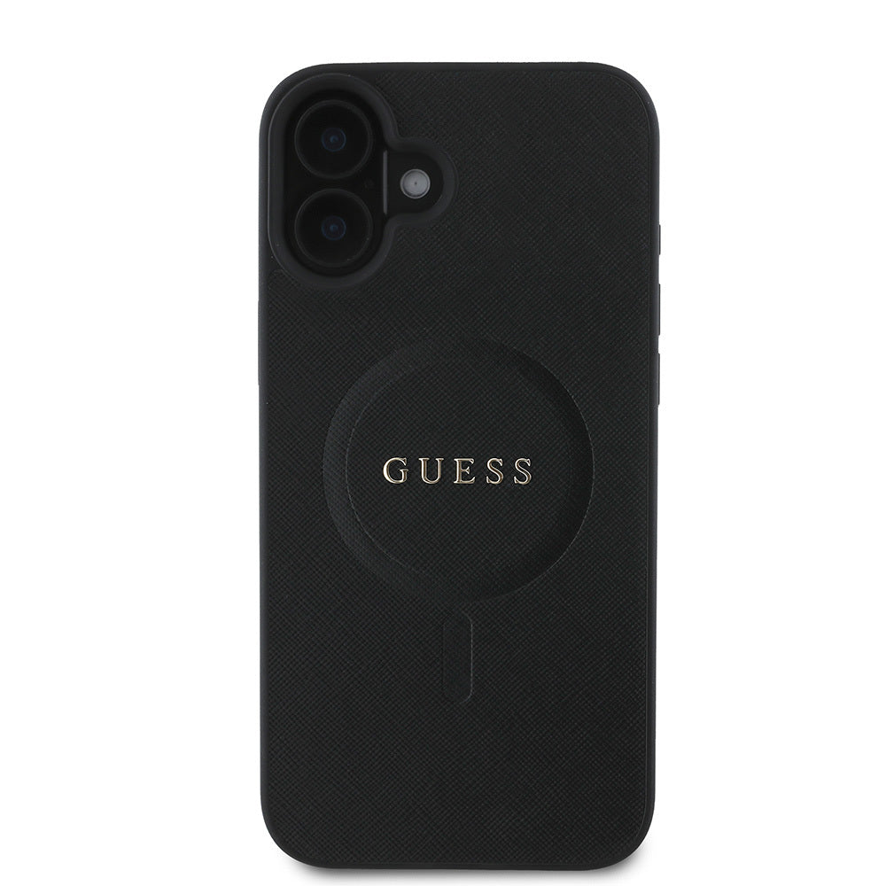 iPhone 16 Kılıf Guess Orjinal Lisanslı M-safe Şarj Özellikli Yazı Logolu Saffiano Classic Kapak