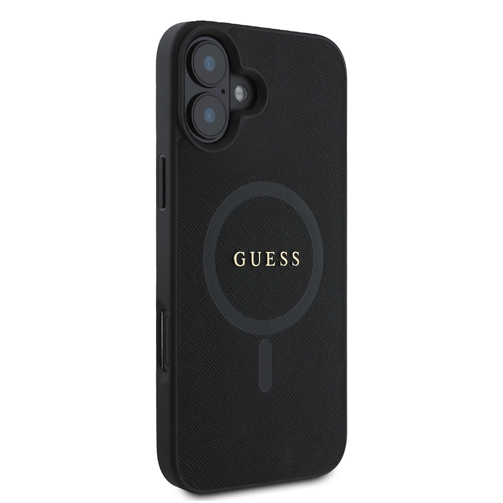 iPhone 16 Kılıf Guess Orjinal Lisanslı M-safe Şarj Özellikli Yazı Logolu Saffiano Classic Kapak
