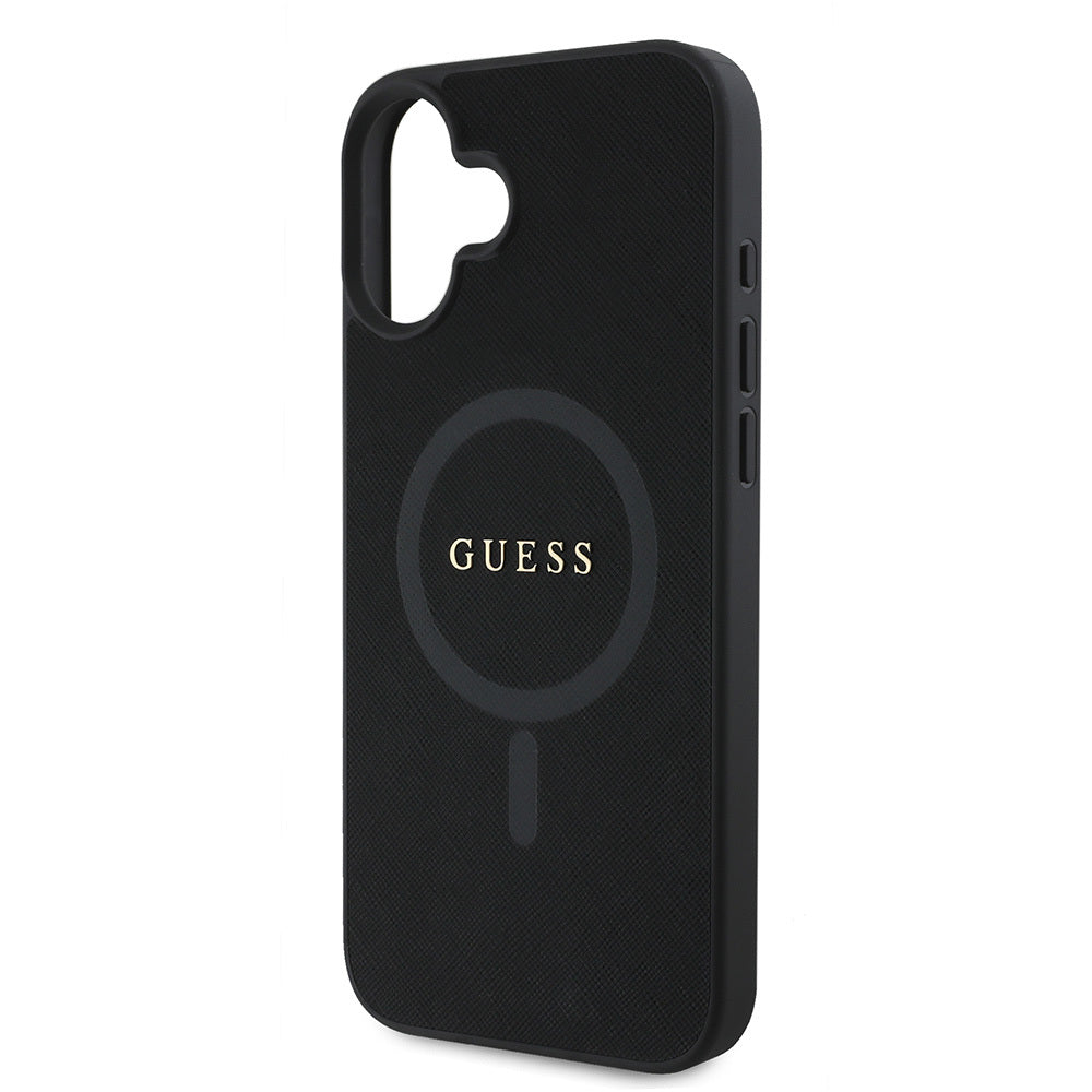 iPhone 16 Kılıf Guess Orjinal Lisanslı M-safe Şarj Özellikli Yazı Logolu Saffiano Classic Kapak