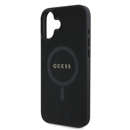 iPhone 16 Kılıf Guess Orjinal Lisanslı M-safe Şarj Özellikli Yazı Logolu Saffiano Classic Kapak