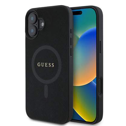 iPhone 16 Kılıf Guess Orjinal Lisanslı M-safe Şarj Özellikli Yazı Logolu Saffiano Classic Kapak