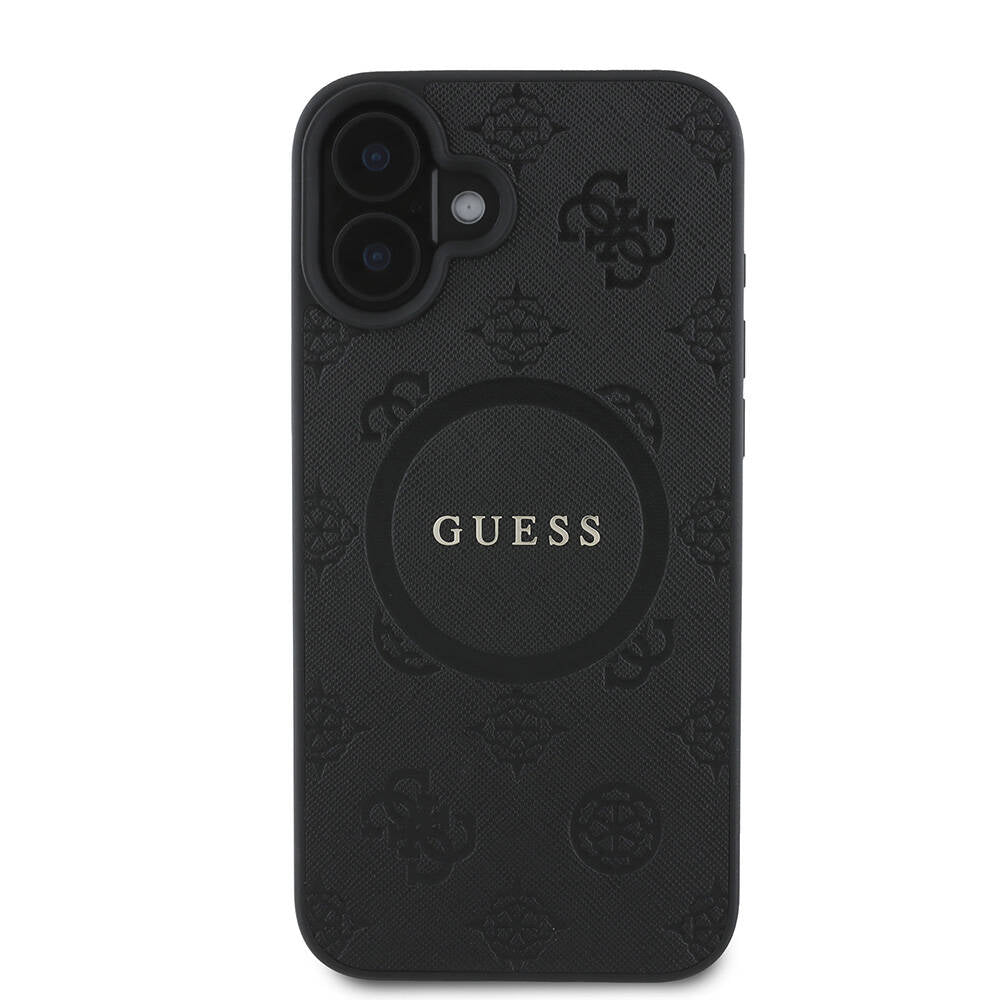 iPhone 16 Kılıf Guess Orjinal Lisanslı M-safe Şarj Özellikli Yazı Logolu Saffiano Peony Kapak