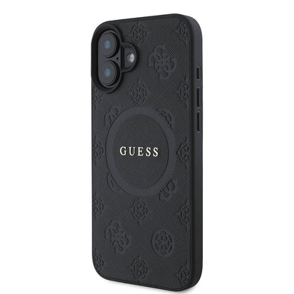 iPhone 16 Kılıf Guess Orjinal Lisanslı M-safe Şarj Özellikli Yazı Logolu Saffiano Peony Kapak