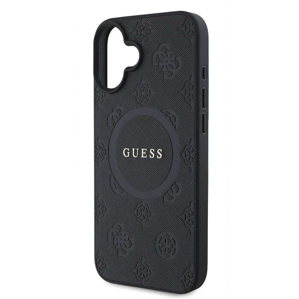 iPhone 16 Kılıf Guess Orjinal Lisanslı M-safe Şarj Özellikli Yazı Logolu Saffiano Peony Kapak