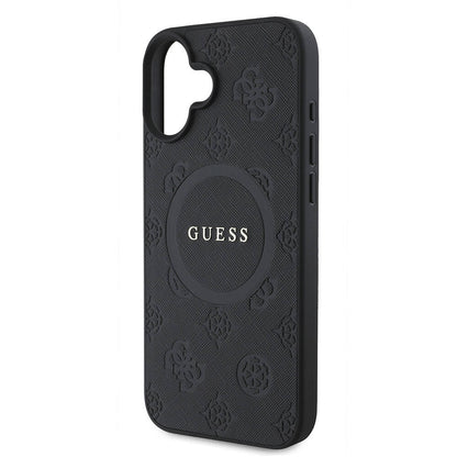 iPhone 16 Kılıf Guess Orjinal Lisanslı M-safe Şarj Özellikli Yazı Logolu Saffiano Peony Kapak