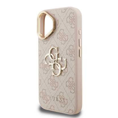 iPhone 16 Kılıf Guess Orjinal Lisanslı PU Deri 4G Desenli Metal Büyük 4G ve Yazı Logolu Kamera Standlı Kapak