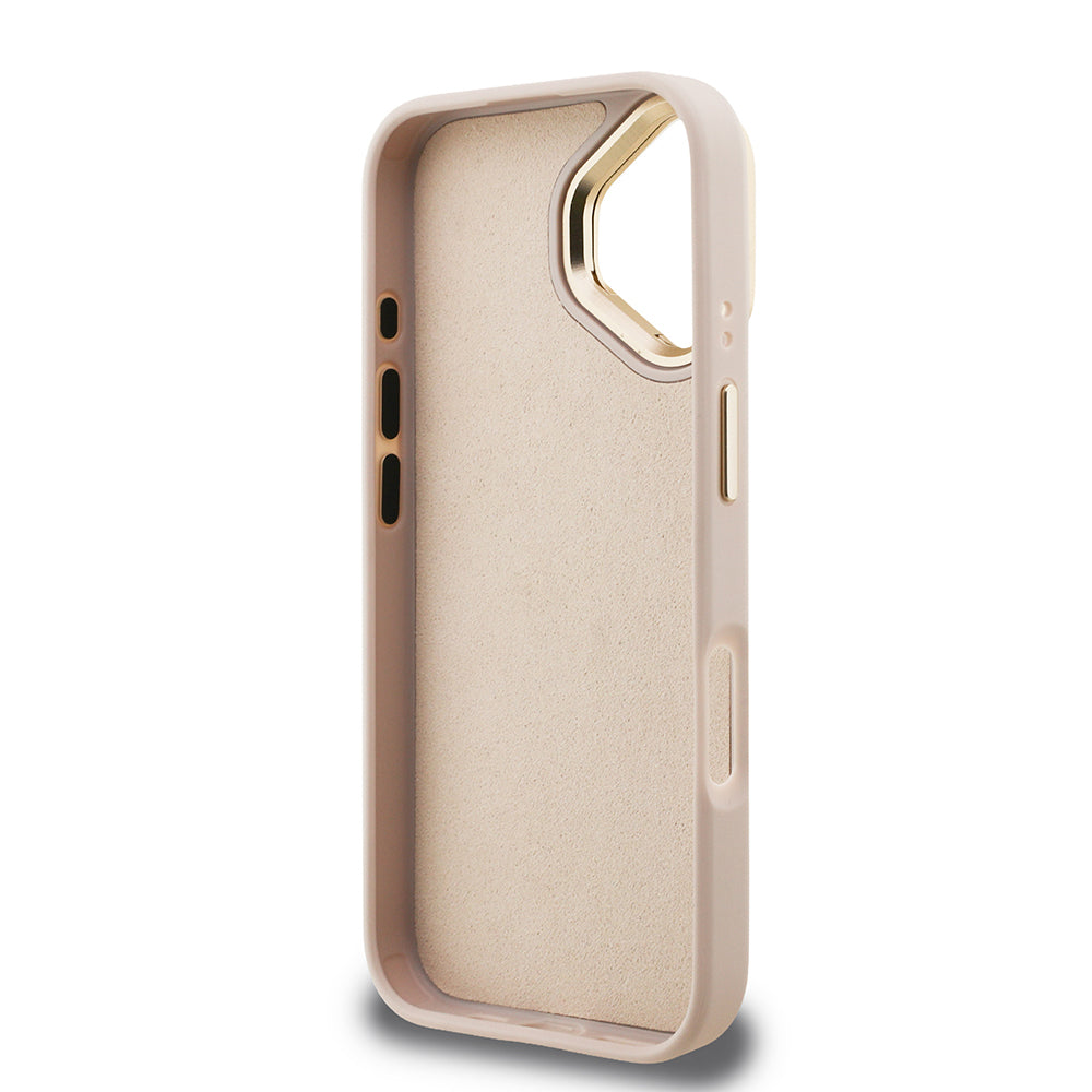 iPhone 16 Kılıf Guess Orjinal Lisanslı PU Deri 4G Desenli Metal Büyük 4G ve Yazı Logolu Kamera Standlı Kapak