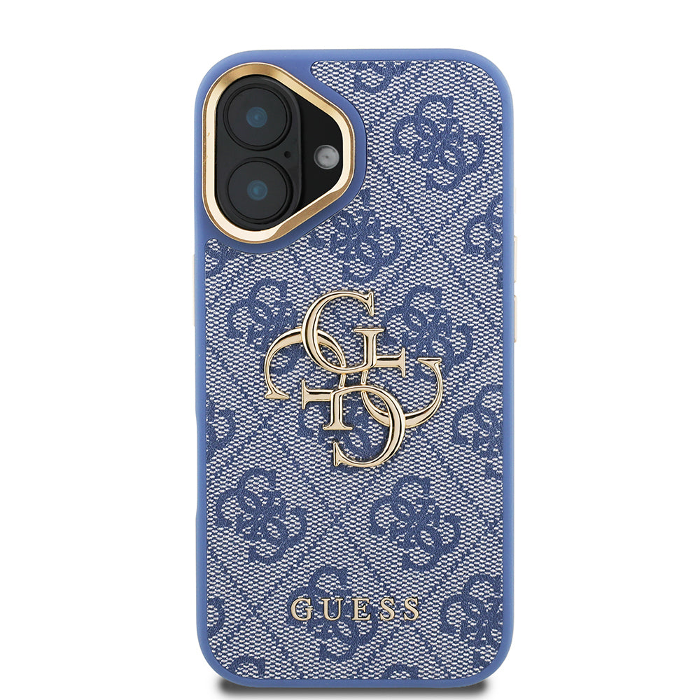 iPhone 16 Kılıf Guess Orjinal Lisanslı PU Deri 4G Desenli Metal Büyük 4G ve Yazı Logolu Kamera Standlı Kapak