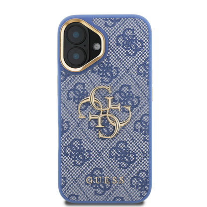iPhone 16 Kılıf Guess Orjinal Lisanslı PU Deri 4G Desenli Metal Büyük 4G ve Yazı Logolu Kamera Standlı Kapak
