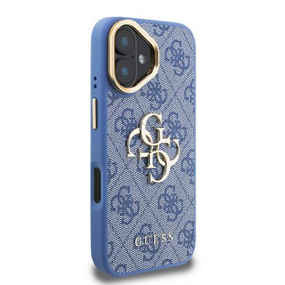 iPhone 16 Kılıf Guess Orjinal Lisanslı PU Deri 4G Desenli Metal Büyük 4G ve Yazı Logolu Kamera Standlı Kapak