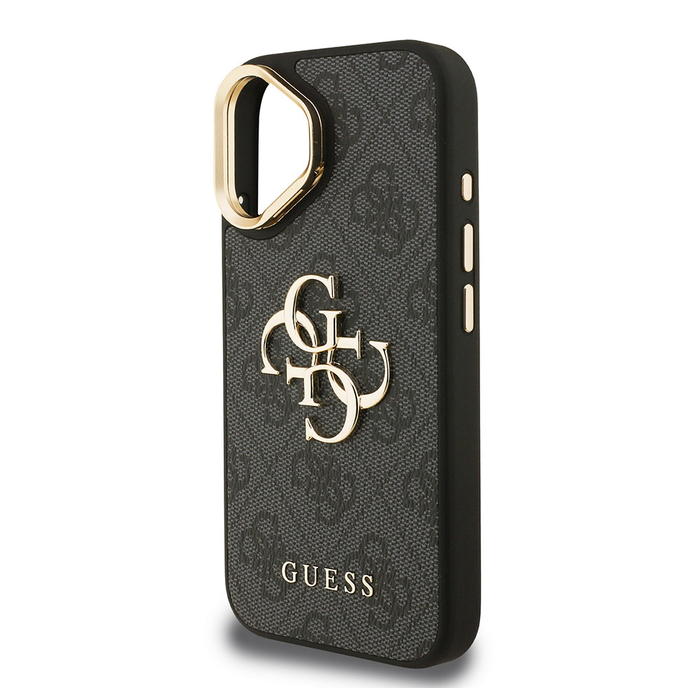 iPhone 16 Kılıf Guess Orjinal Lisanslı PU Deri 4G Desenli Metal Büyük 4G ve Yazı Logolu Kamera Standlı Kapak