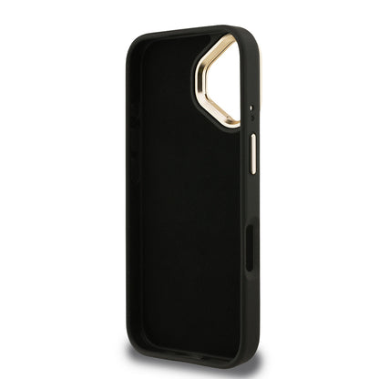 iPhone 16 Kılıf Guess Orjinal Lisanslı PU Deri 4G Desenli Metal Büyük 4G ve Yazı Logolu Kamera Standlı Kapak