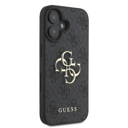 iPhone 16 Kılıf Guess Orjinal Lisanslı PU Deri 4G Desenli Metal Büyük 4G ve Yazı Logolu Kapak