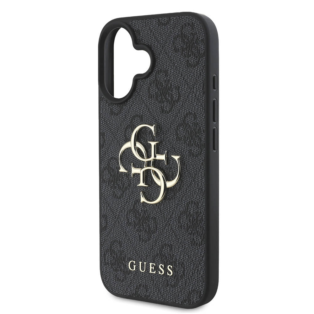 iPhone 16 Kılıf Guess Orjinal Lisanslı PU Deri 4G Desenli Metal Büyük 4G ve Yazı Logolu Kapak