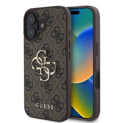 iPhone 16 Kılıf Guess Orjinal Lisanslı PU Deri 4G Desenli Metal Büyük 4G ve Yazı Logolu Kapak