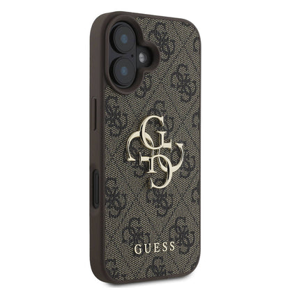 iPhone 16 Kılıf Guess Orjinal Lisanslı PU Deri 4G Desenli Metal Büyük 4G ve Yazı Logolu Kapak