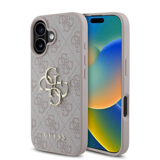 iPhone 16 Kılıf Guess Orjinal Lisanslı PU Deri 4G Desenli Metal Büyük 4G ve Yazı Logolu Kapak