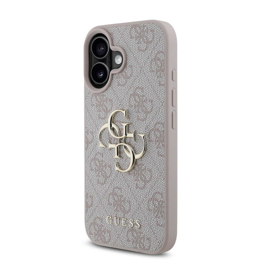 iPhone 16 Kılıf Guess Orjinal Lisanslı PU Deri 4G Desenli Metal Büyük 4G ve Yazı Logolu Kapak