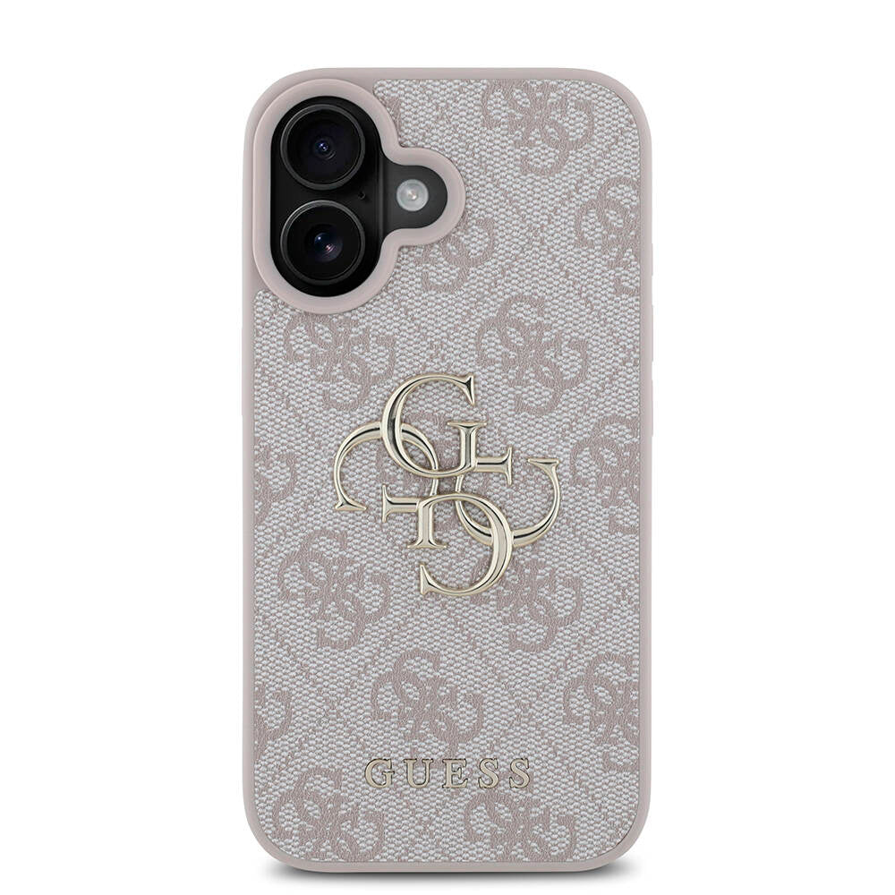iPhone 16 Kılıf Guess Orjinal Lisanslı PU Deri 4G Desenli Metal Büyük 4G ve Yazı Logolu Kapak
