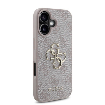 iPhone 16 Kılıf Guess Orjinal Lisanslı PU Deri 4G Desenli Metal Büyük 4G ve Yazı Logolu Kapak