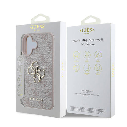 iPhone 16 Kılıf Guess Orjinal Lisanslı PU Deri 4G Desenli Metal Büyük 4G ve Yazı Logolu Kapak