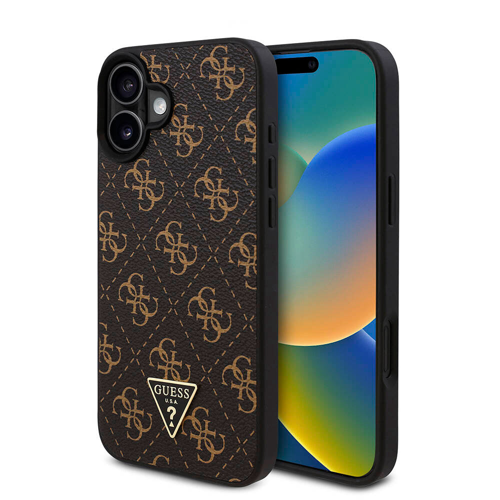 iPhone 16 Kılıf Guess Orjinal Lisanslı PU Deri 4G Desenli Üçgen Logolu Kapak
