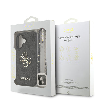 iPhone 16 Kılıf Guess Orjinal Lisanslı PU Deri Bilek Askı İpli Metal Büyük 4G ve Yazı Logolu Kapak