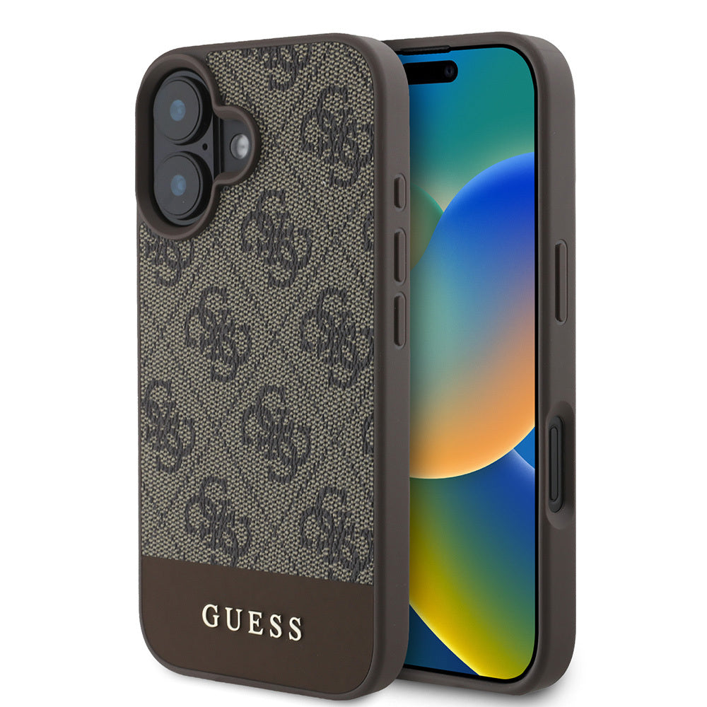 iPhone 16 Kılıf Guess Orjinal Lisanslı PU Deri Şerit Logo Dizaynlı Kapak