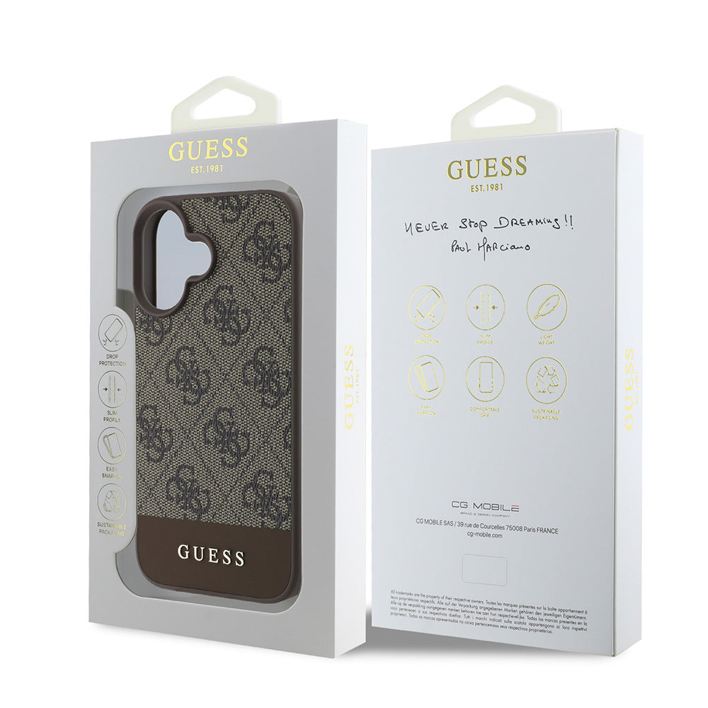 iPhone 16 Kılıf Guess Orjinal Lisanslı PU Deri Şerit Logo Dizaynlı Kapak