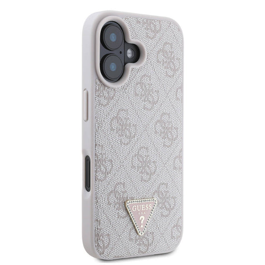 iPhone 16 Kılıf Guess Orjinal Lisanslı PU Deri Taşlı Metal Üçgen Logolu Çapraz Vücut Askılı 4G Desenli Kapak