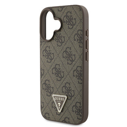iPhone 16 Kılıf Guess Orjinal Lisanslı PU Deri Taşlı Metal Üçgen Logolu Çapraz Vücut Askılı 4G Desenli Kapak