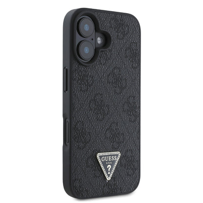 iPhone 16 Kılıf Guess Orjinal Lisanslı PU Deri Taşlı Üçgen Logo 4G Desenli Strass Kapak