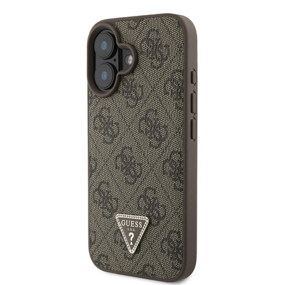iPhone 16 Kılıf Guess Orjinal Lisanslı PU Deri Taşlı Üçgen Logo 4G Desenli Strass Kapak