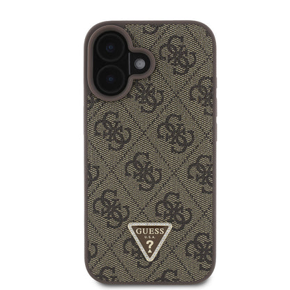 iPhone 16 Kılıf Guess Orjinal Lisanslı PU Deri Taşlı Üçgen Logo 4G Desenli Strass Kapak