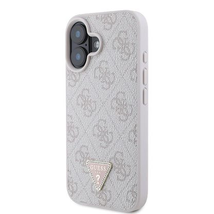 iPhone 16 Kılıf Guess Orjinal Lisanslı PU Deri Taşlı Üçgen Logo 4G Desenli Strass Kapak