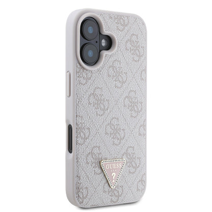 iPhone 16 Kılıf Guess Orjinal Lisanslı PU Deri Taşlı Üçgen Logo 4G Desenli Strass Kapak