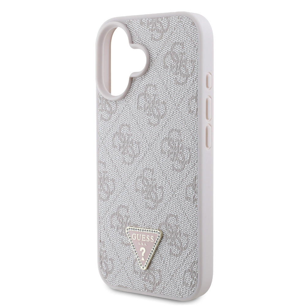 iPhone 16 Kılıf Guess Orjinal Lisanslı PU Deri Taşlı Üçgen Logo 4G Desenli Strass Kapak