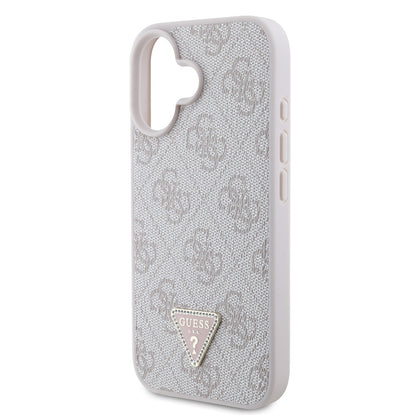 iPhone 16 Kılıf Guess Orjinal Lisanslı PU Deri Taşlı Üçgen Logo 4G Desenli Strass Kapak