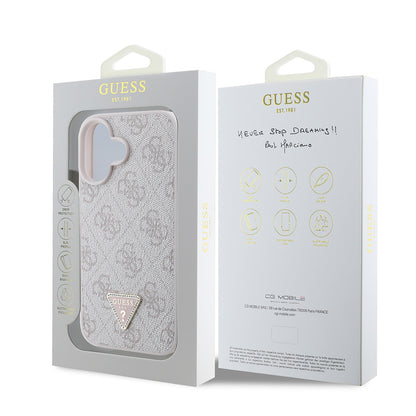 iPhone 16 Kılıf Guess Orjinal Lisanslı PU Deri Taşlı Üçgen Logo 4G Desenli Strass Kapak
