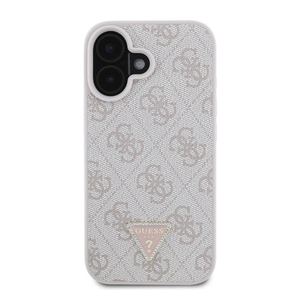 iPhone 16 Kılıf Guess Orjinal Lisanslı PU Deri Taşlı Üçgen Logo 4G Desenli Strass Kapak