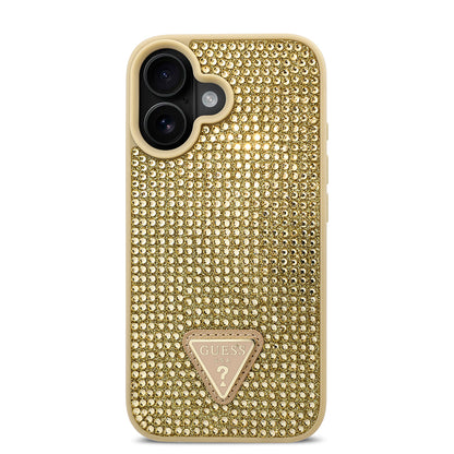 iPhone 16 Kılıf Guess Orjinal Lisanslı Taşlı Arka Yüzey Üçgen Logolu Kapak