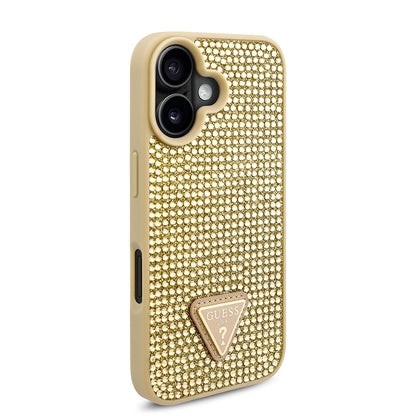 iPhone 16 Kılıf Guess Orjinal Lisanslı Taşlı Arka Yüzey Üçgen Logolu Kapak