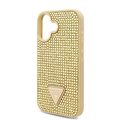 iPhone 16 Kılıf Guess Orjinal Lisanslı Taşlı Arka Yüzey Üçgen Logolu Kapak
