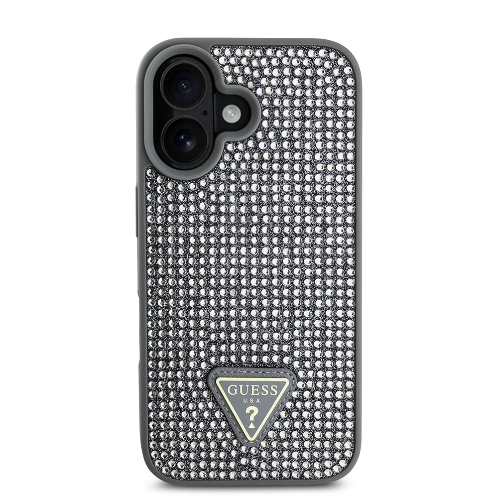 iPhone 16 Kılıf Guess Orjinal Lisanslı Taşlı Arka Yüzey Üçgen Logolu Kapak