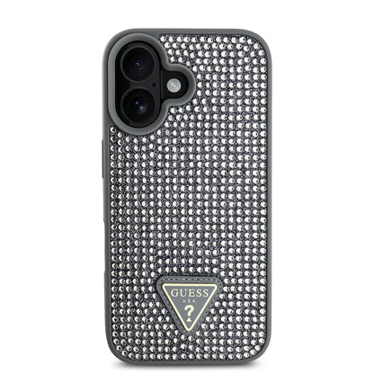 iPhone 16 Kılıf Guess Orjinal Lisanslı Taşlı Arka Yüzey Üçgen Logolu Kapak