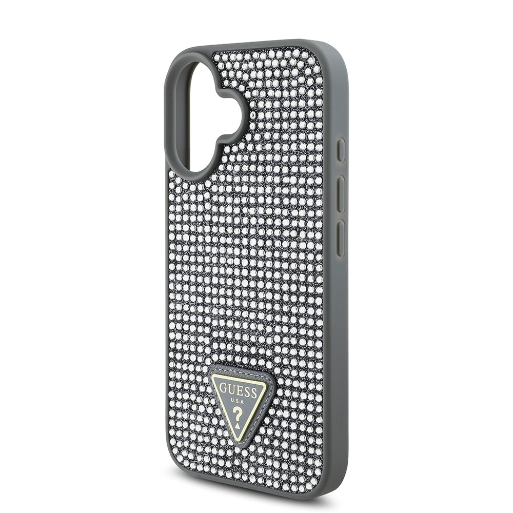 iPhone 16 Kılıf Guess Orjinal Lisanslı Taşlı Arka Yüzey Üçgen Logolu Kapak