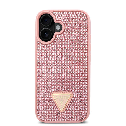 iPhone 16 Kılıf Guess Orjinal Lisanslı Taşlı Arka Yüzey Üçgen Logolu Kapak